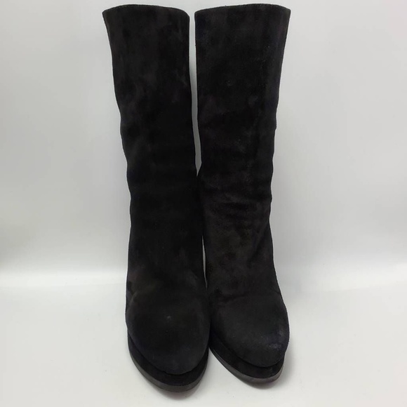 Jil Sander Platform Suede Wedge Boot Black Mid Calf Size EUR 39 - Picture 7 of 12
